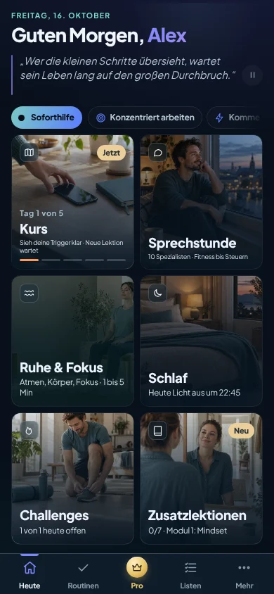 Echte Handyansicht der KOMPASS-Startseite.